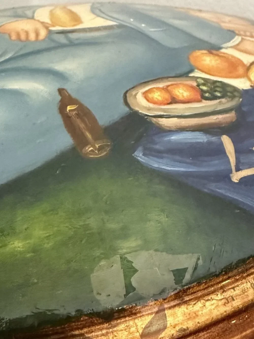 Botero Style Picnic Hand Painted Oil Painting Mid-Century Artwork (Signed Leona)